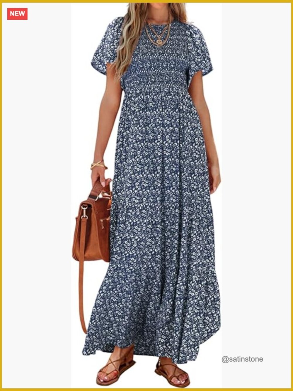 Flutter Short Sleeve Smocked Tiered Maxi Dress Casual Boho Floral